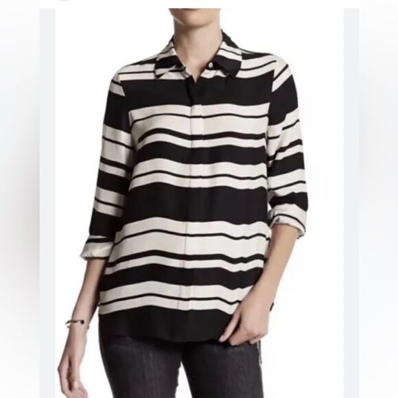 FRAME Silk Striped Button Up Shirt - Picture 1 of 5